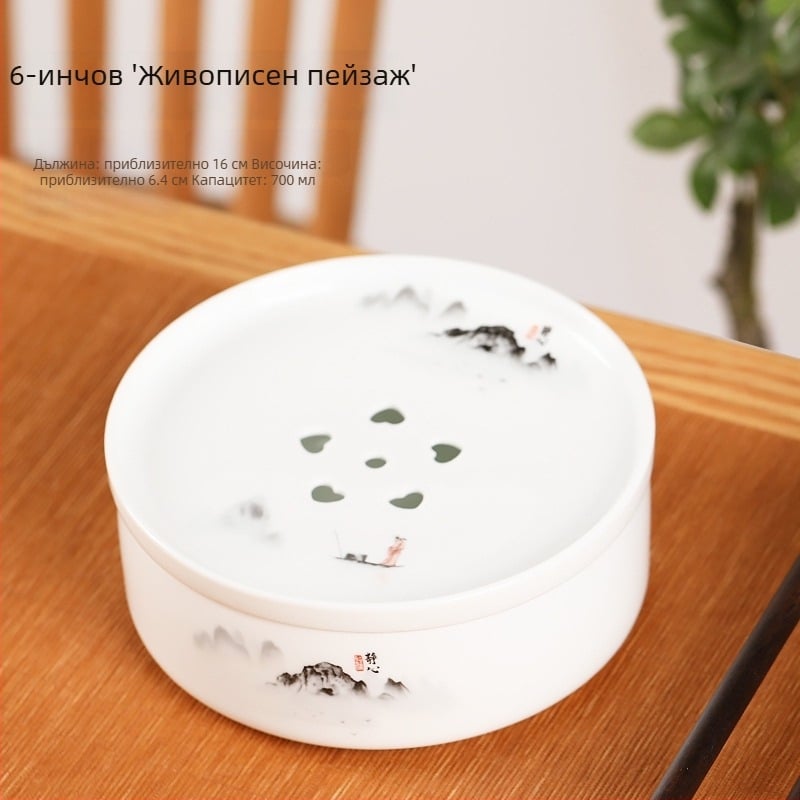 Пътуващ Gongfu комплект за чай с керамична чайна тава, бял порцелан, преносим за дома, колата и на открито