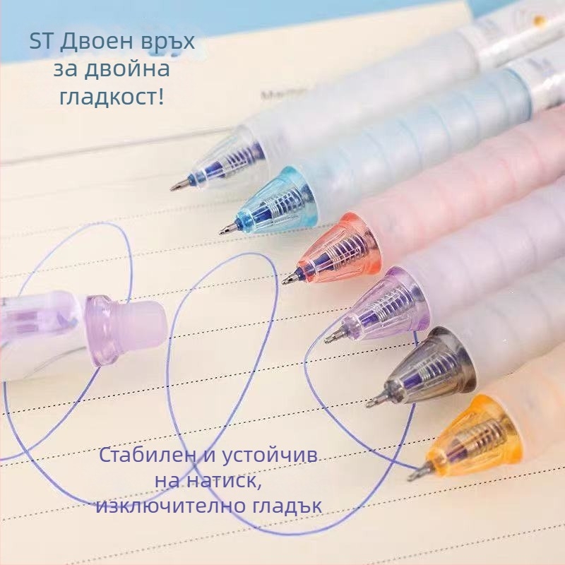 Писалка с изтриваемо водно мастило, активирана чрез натискане, за ученици от началното училище, 0,5 мм връх, кристално син корпус, черно мастило
