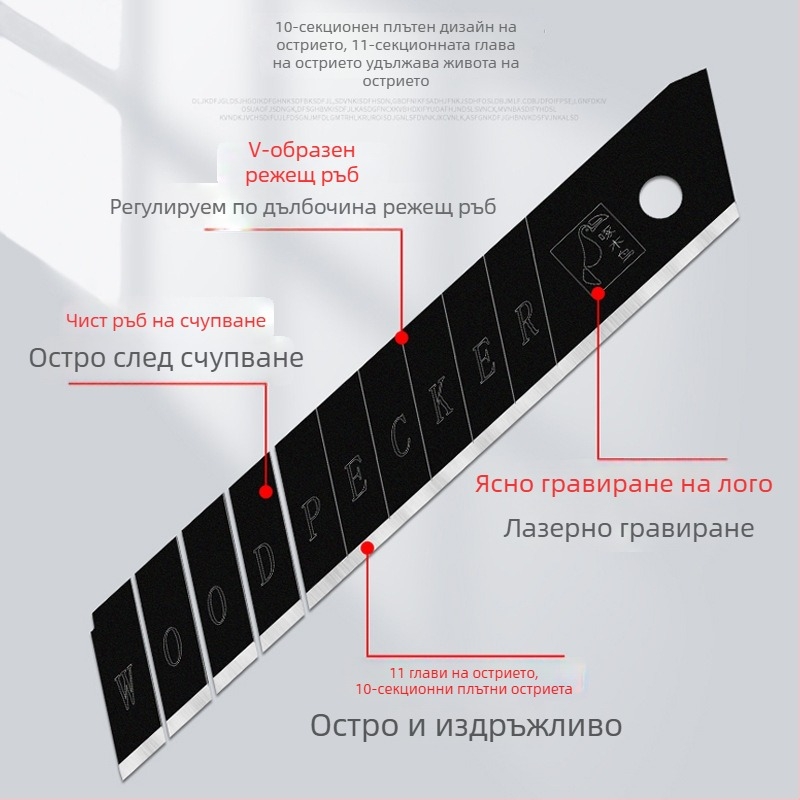 Woodpecker FD-09A 18 мм лезвие за канцеларски нож – голямо сменяемо лезво за премахване на тапети