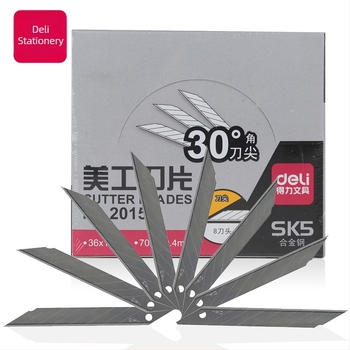 Deli 2015 нож за канцеларски нож с 30° наклон, малък размер, 9 мм метална сплавна режеща част за рязане на хартия, 10 броя в опаковка