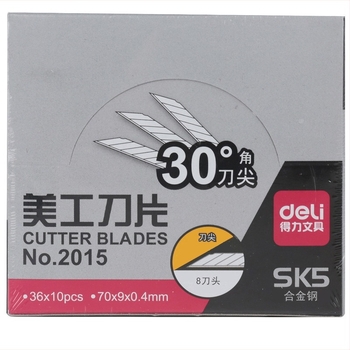 Deli 2015 нож за канцеларски нож с 30° наклон, малък размер, 9 мм метална сплавна режеща част за рязане на хартия, 10 броя в опаковка