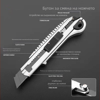 Тежък универсален нож с пет остриета — за тапети, електротехник и мултифункционално разопаковане и рязане на хартия