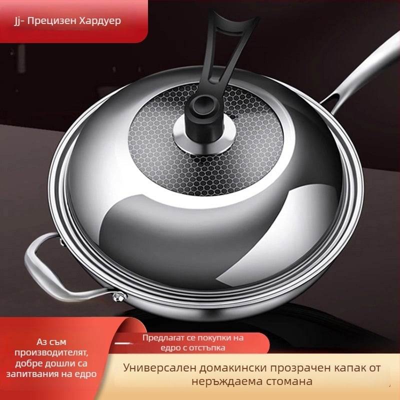 Капак за тенджера от неръждаема стомана, прозрачен стъклен капак за пара, кръгъл дизайн с дръжка