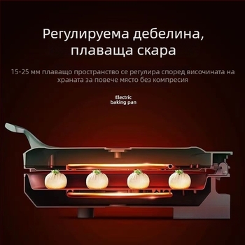 Електрически гридъл с дълбока и увеличена конструкция, двойно странично нагряване, незалепващ тиган за палачинки, готвене, печене и пържене на пелмени