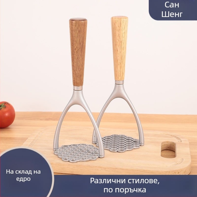 Мачка за картофи от алуминиева сплав с дъбова дървена дръжка
