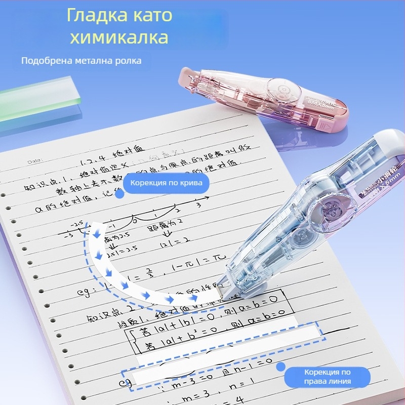 Morning Mg Light коректорна лента с малък ролер, дълга 6 м, метален ролер, сменяемо ядро и прозрачно ядро за корекция