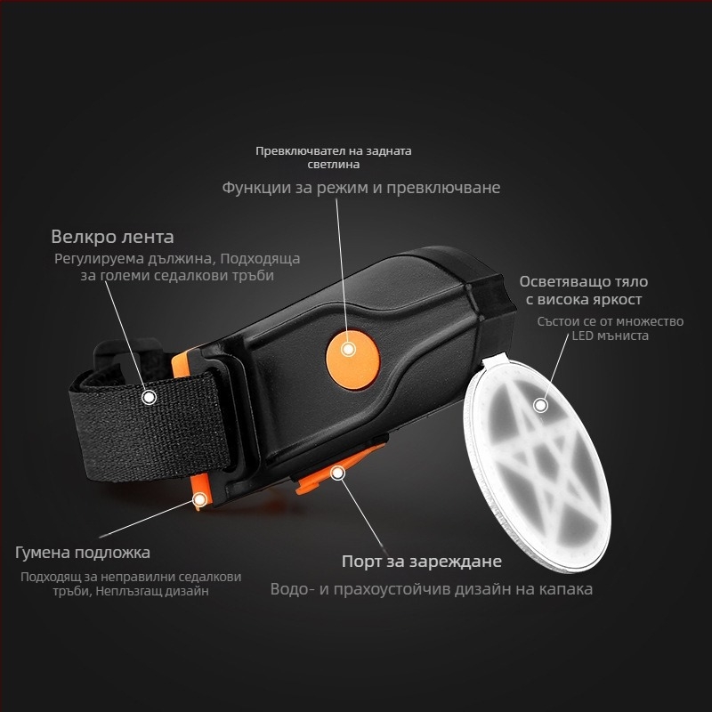 USB презареждаем задно светло за планински и градски велосипеди, мулти-режимно сърцевидно светло с мигащ режим за нощно каране