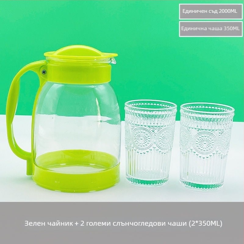 Стъклена кана за студена вода с голям обем и комплект чайник, термоустойчива, съд за сок за дома