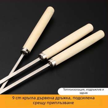 Шишове за барбекю от неръждаема стомана с дървена дръжка, плоски шишове за кебап, грил инструменти и аксесоари