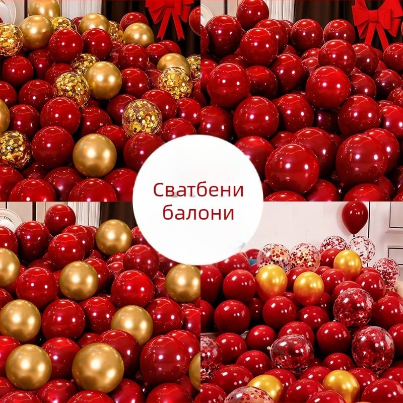 10-инчови кръгли латекс балони за сватбена декорация — винено-червени, розови, нар червени и металик червени