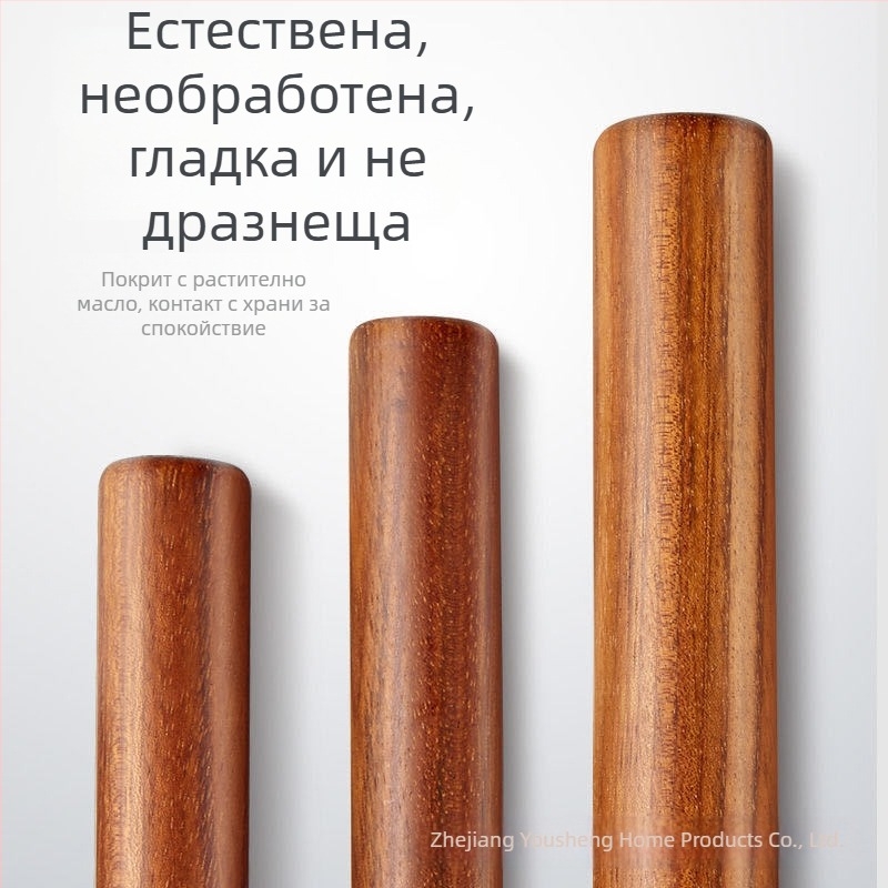 Естествена класическа дървена точилка за тесто от ебоново дърво, без лак, масивно дърво, за домашно печене