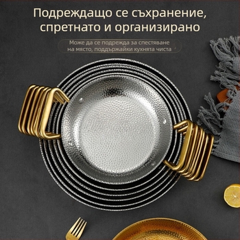 Корейски стил, неръждаема стомана с чукана текстура, сух котлон за гювеч, съд за морски дарове, алкохолна печка, военен стил горещ котел, съд с двойни дръжки, рамен съд със снежен модел