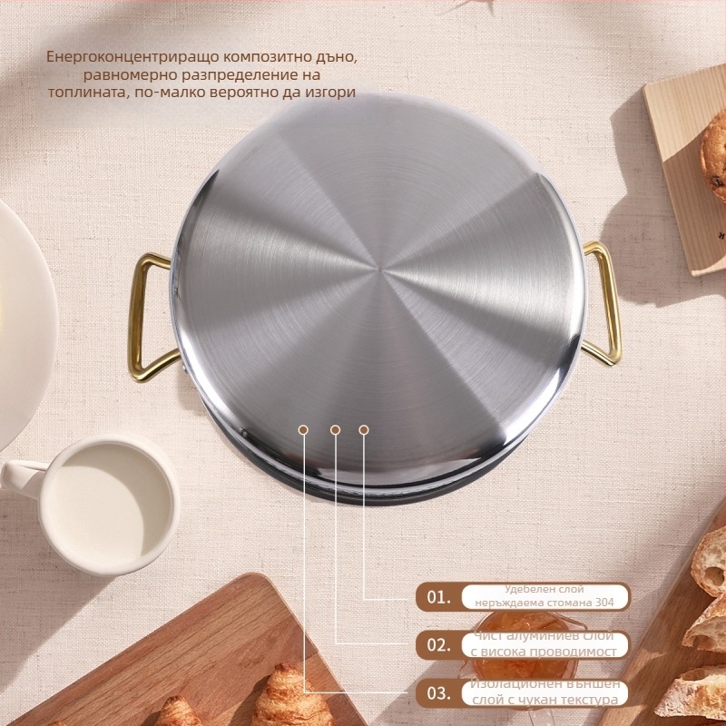 Хамериран пот от трислойна неръждаема стомана Ин-Ян за hot pot с разделител, подходящ за индукционни и газови котлони, обем 4,1-6 л и 2,1-4 л