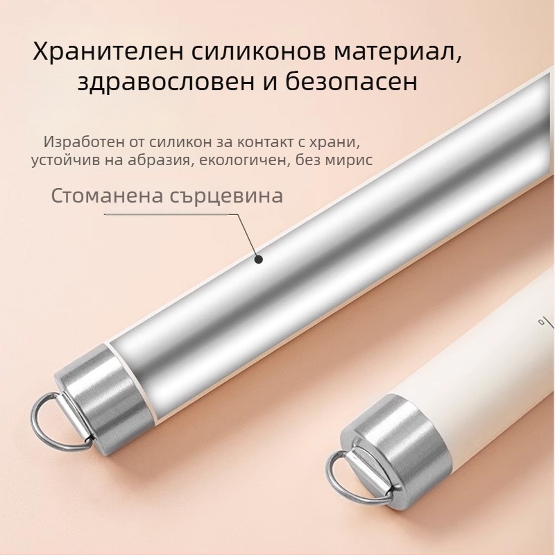 Разточваща ролка за тесто със стоманено ядро и силиконово покритие, кухненски инструмент за печене с измервателна скала, неръждаема стомана