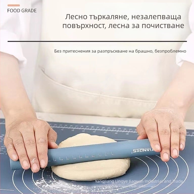 Силиконова ролка за тесто с измервателни марки, устойчива на високи температури, напълно покрита със силикон, не залепваща, инструмент за тесто за кнедли