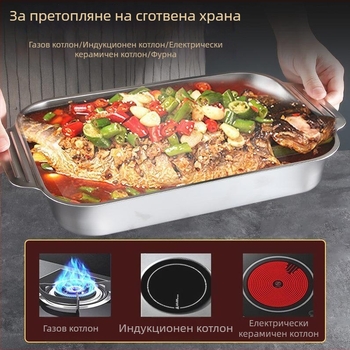 Неръждаема стомана, тава за грил на риба с голям капацитет, съвместима с индукционни котлони, за морски дарове и лобстър, многофункционален грил тиган