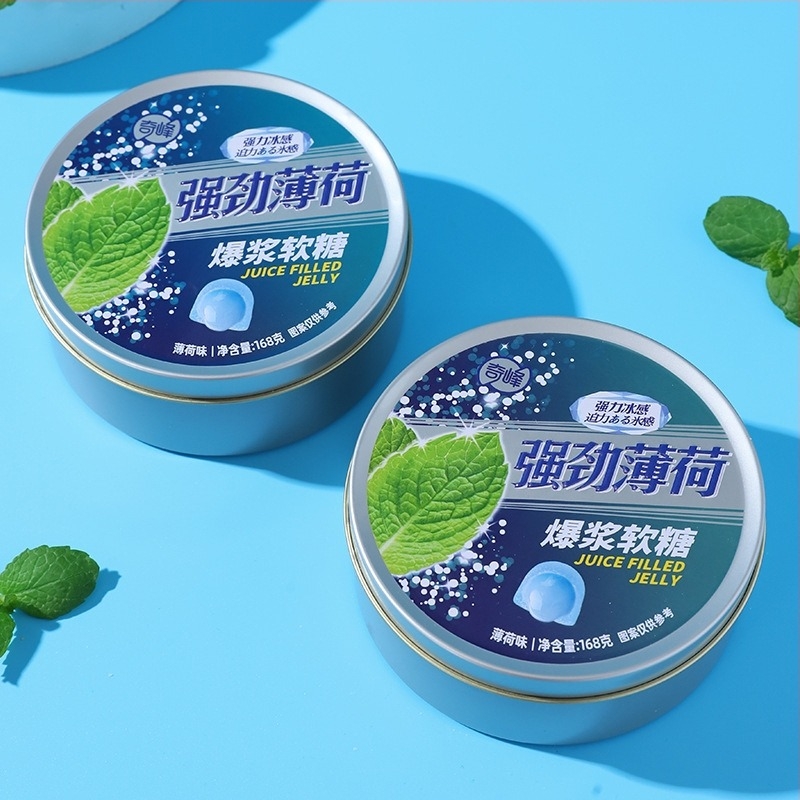 Qifeng ментови дъвчащи бонбони с пълнеж, мек и освежаващ вкус, 168 g