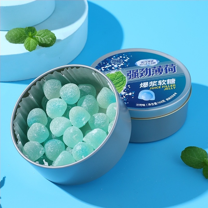 Qifeng ментови дъвчащи бонбони с пълнеж, мек и освежаващ вкус, 168 g