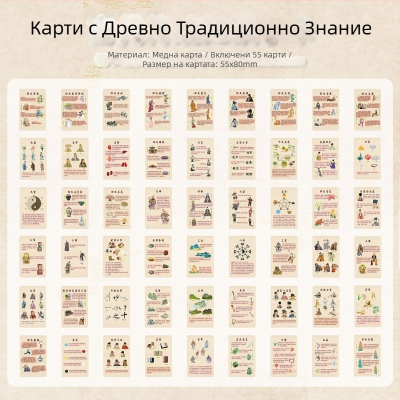 55 текстови карти в китайски стил за древно традиционно знание, популярна наука и културни знания — Lomo карти с висока резолюция