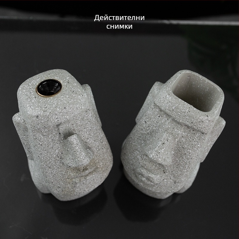 Moai вдъхновена забавна стойка за очила, декоративна държач за моливи от смола и настолен декор с обратно течение дим