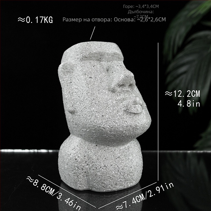Moai вдъхновена забавна стойка за очила, декоративна държач за моливи от смола и настолен декор с обратно течение дим