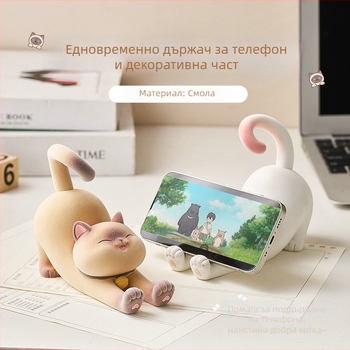 Държач за телефон със сиамска котка, мини декоративна фигура от смола, анимационен стил