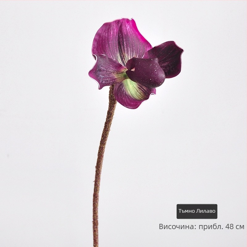 Изкуствена орхидея Phalaenopsis, единичен стебъл в саксия, декоративен букет за сватби и фотосесии
