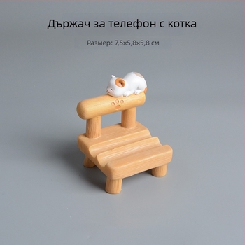 Карикатурна сладка котка и Шиба Ину — държач за телефон и таблет, настолна фигурка от смола