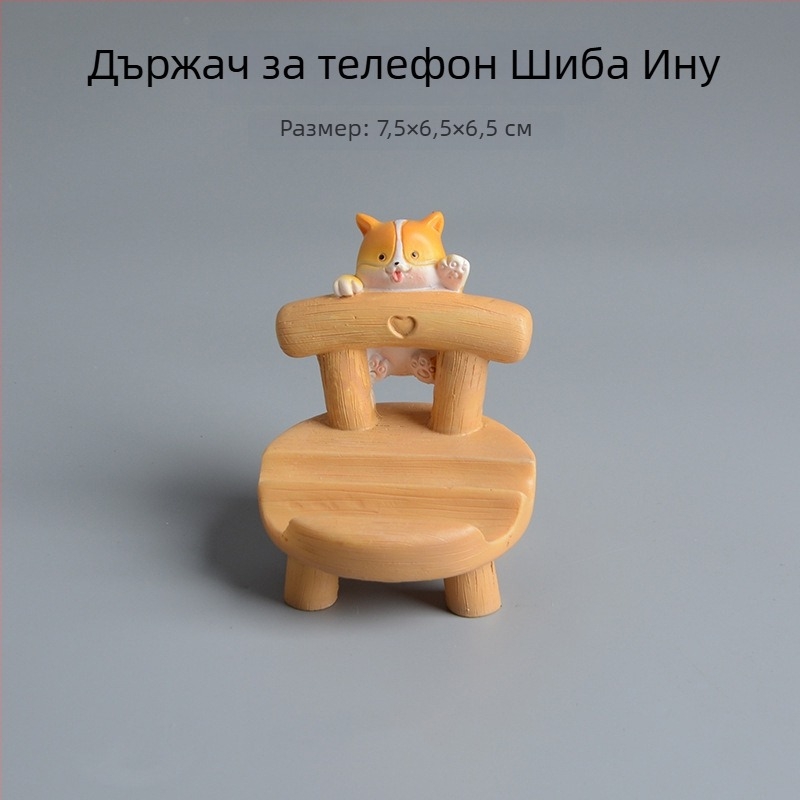 Карикатурна сладка котка и Шиба Ину — държач за телефон и таблет, настолна фигурка от смола