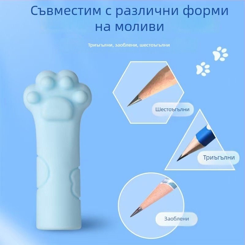 Защитни капачета за моливи с котешки мотив, изработени от мек каучук, универсални за триъгълни и шестостенни моливи, подходящи и като гума.