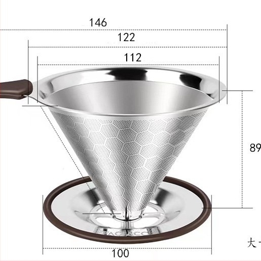 Jinchen силиконов V60 филтър за кафе от неръждаема стомана с база – многоразов капков филтър без хартия, 300/600 мрежа