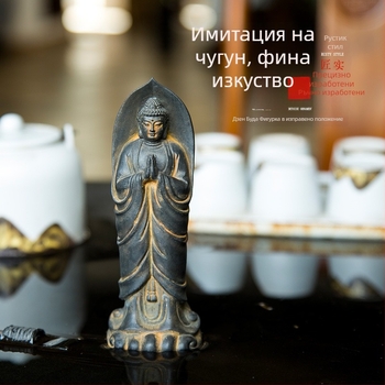 Нов китайски стил дзен стоящ Будда Шакямуни, ръчно изработена малка статуя за настолен олтар