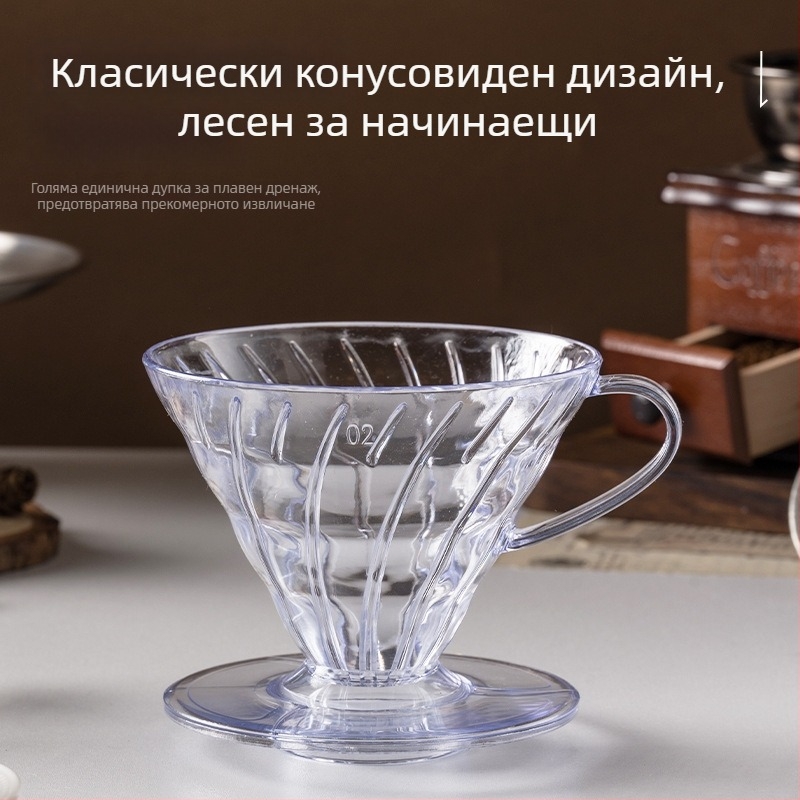 В наличност: пластмасова чаша за кафе с филтър, прозрачен конусовиден дрип-пот за споделяне