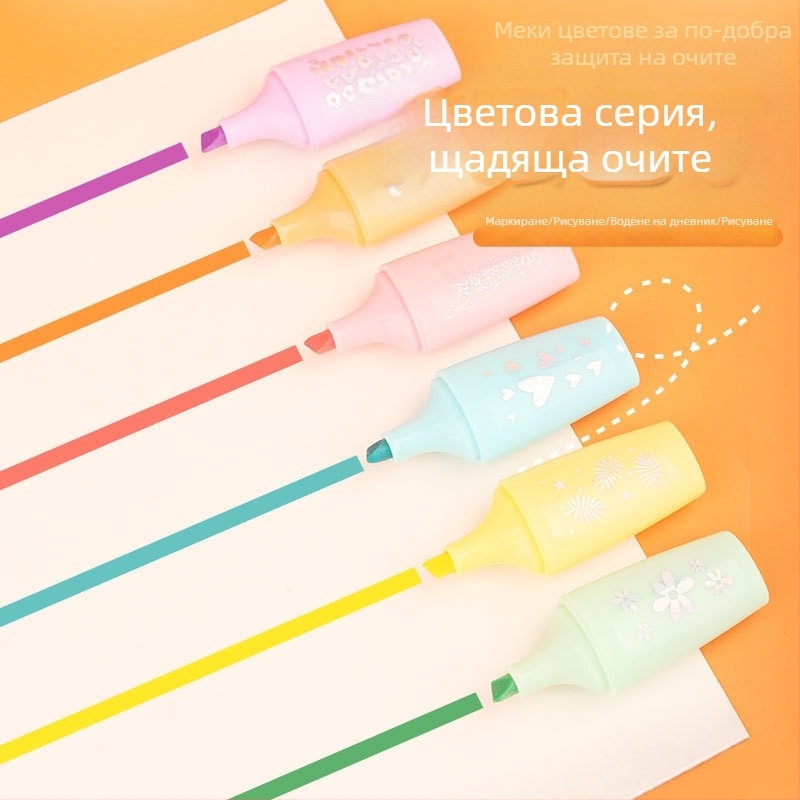 Нов комплект от 6 флуоресцентни маркери за ученици – стилни канцеларски пособия за бележки и драскулки