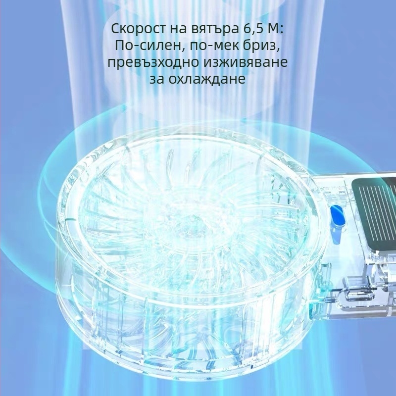 Mros USB зареждащ ръчен вентилатор, високоскоростен турбинен дизайн, вградена батерия 1000–1200 mAh, 5 скорости, тих до 36 дБ, 6+ лопатки
