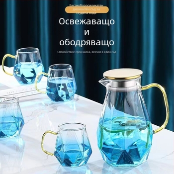 Стъклена бутилка за вода с висока термоустойчивост – комплект чаши, голям капацитет, чайник за запарване с инфузер, луксозен стил с ледников модел