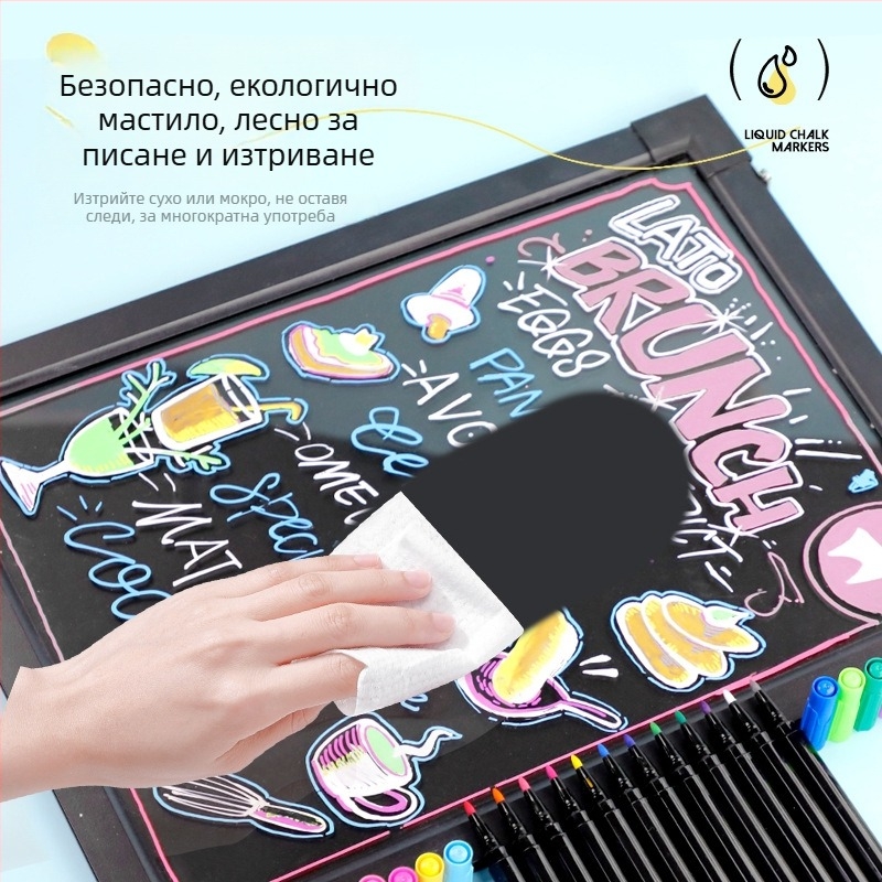 Изтриваем маркер с течен тебешир, без прах, водноразтворим, 12 цвята, кръгъл връх, за бяла дъска и черна дъска, съвместим с LED светлинна платка