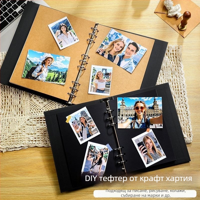 Фотоалбум с подвижни страници, ръчно изработен дневник за съученици, фотоалбум от крафт хартия с ръчно рисуван дизайн, памет за завършване на шести клас