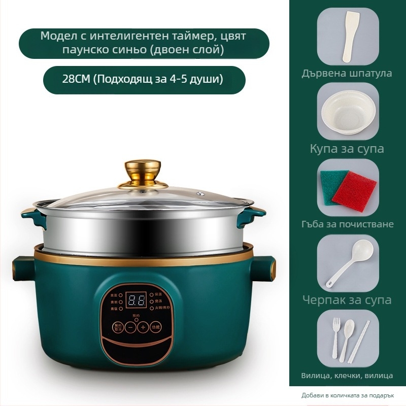 Електрически уок и котлон, интегриран двуфункционален, 2-3 л, 801-1000 W, интелигентен LCD дисплей, таймер, регулиране на температурата, защита срещу пресушаване, диаметър 22-28 см