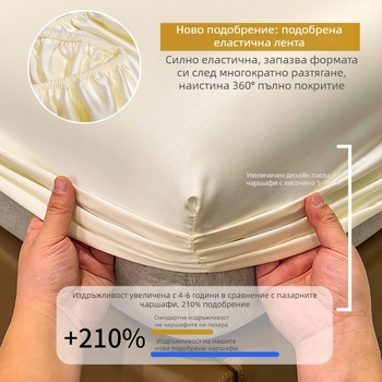 Ice Silk еластичен чаршаф – лятна едноцветна покривка за легло със защита за матрак, прахозащита, 3 части