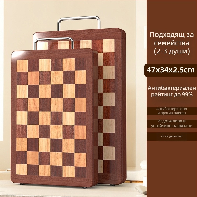 Дървена дъска за рязане от ебоново дърво със шипово съединение, шахматен дизайн, двустранна, против мухъл и антибактериална