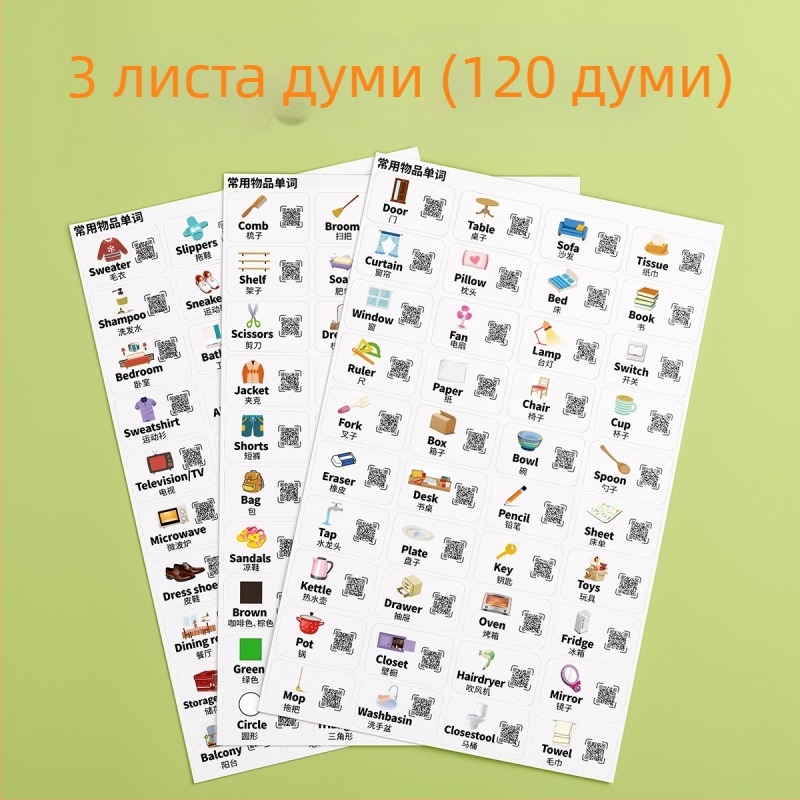 Английски стикери за семейни сцени за ежедневен разговор и лексика за ученици в началното образование