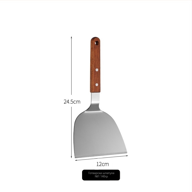 Неръждаема стомана шпатула с дървена дръжка за Teppanyaki, за стек, триъгълна шпатула, пица и палачинки