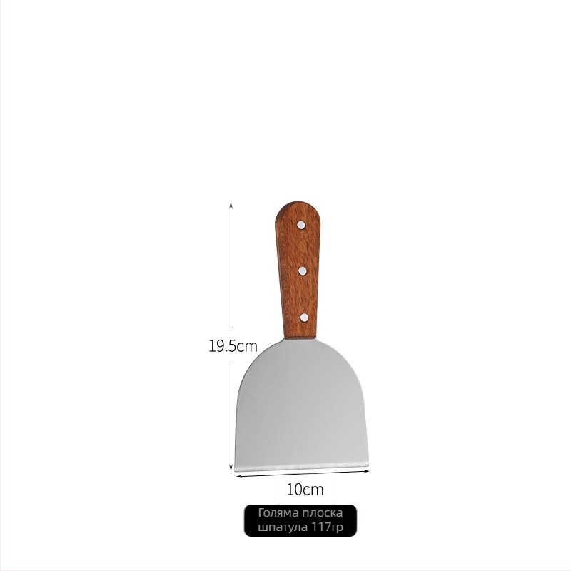 Неръждаема стомана шпатула с дървена дръжка за Teppanyaki, за стек, триъгълна шпатула, пица и палачинки