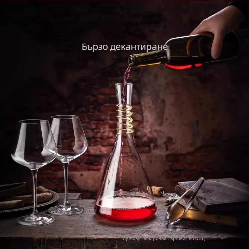 Ръчно изработен декантер за червено вино, кристално стъкло, голям капацитет над 1000 мл, светъл лукс ретро дизайн