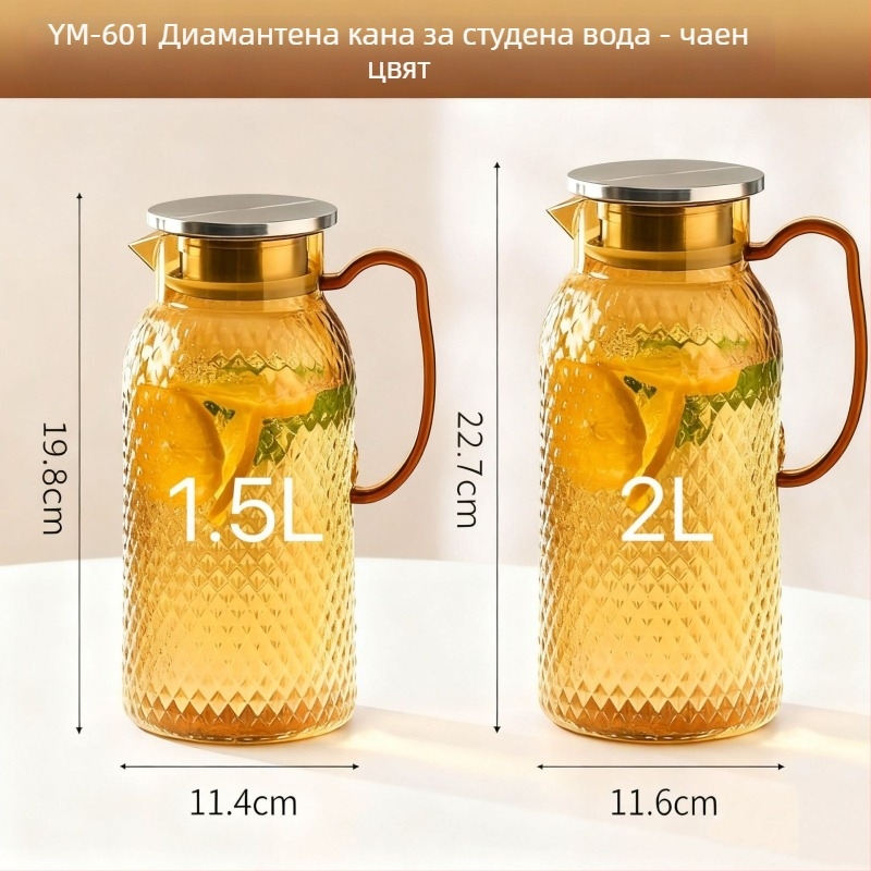 Удароустойчива бутилка за студена вода със поликарбонат и акрил, голям капацитет; подходяща за дома и ресторанти; за сокове, напитки и чай.