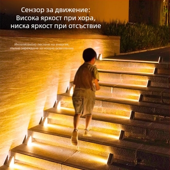 Соларен водоустойчив светодиоден фар за стъпала, странично осветяване на двора, автоматично включване при мрак, IP65, 10W