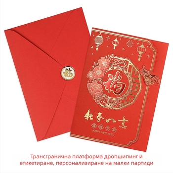 2024 Новогодишна поздравителна картичка в китайски стил със лого, триизмерно послание, златно фолио, бизнес покана
