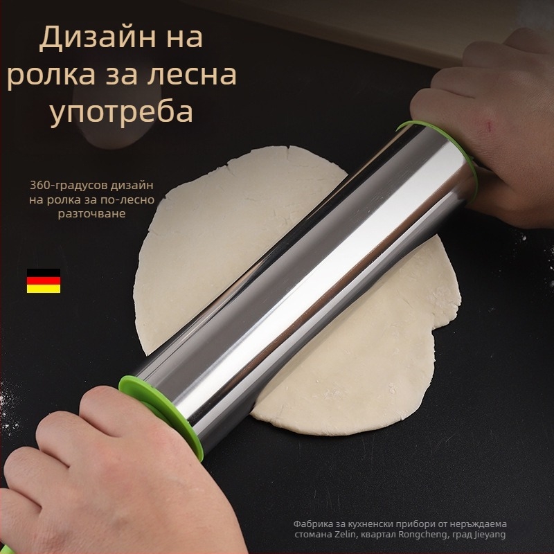 Разточващ валяк от неръждаема стомана с пластмасова дръжка, за кори за пелмени
