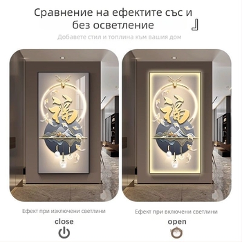 LED осветена луксозна картина за вход с символ на късмет и девет риби, рамкова кристално-порцеланова живопис, етно стил